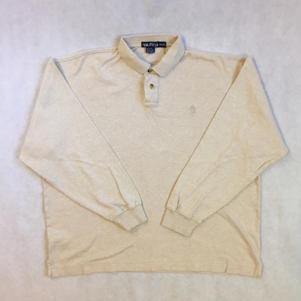 Vintage Nautica Beige Long Sleeve Polo